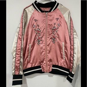 B Sweet 100% Polyester Flower Rockabilly Pink Zip Up Jacket